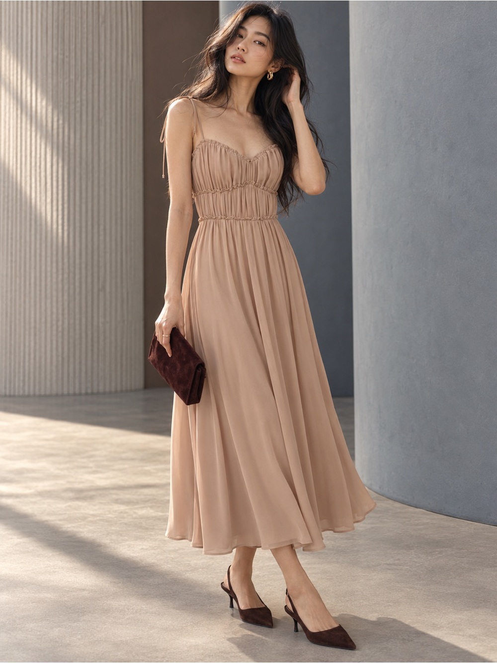Reformation NWT Chiffon Midi Open Back Corset Tie Pique Ruffle Dress, Size 4